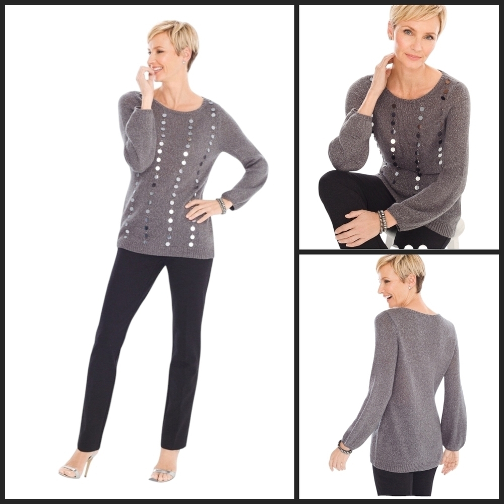 Chico's Gray Grey Paillette Sequin Sweater